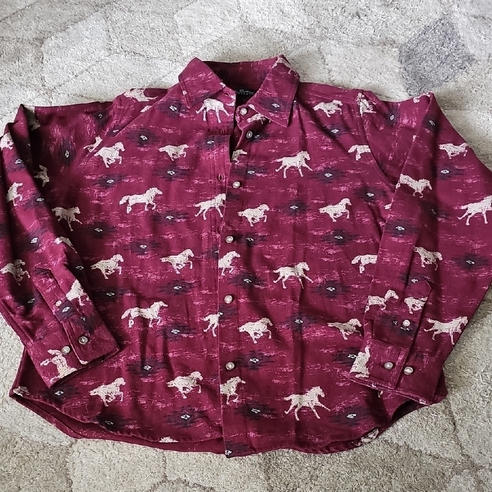 Red and White Horse Button Down Shirt